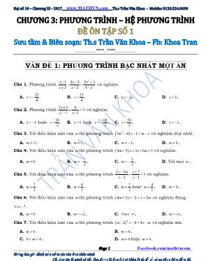 Trắc nghiệm Toán 10 - Chương 3 Phương trình Hệ phương trình